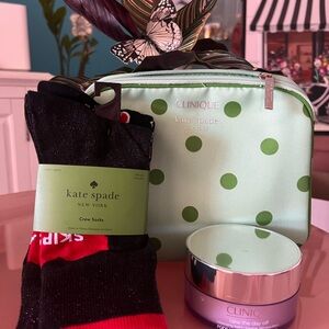 New Kate Spade/Clinique Green Polka Dot Cosmetic Bag Bundle